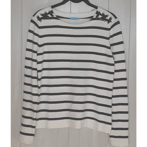 J. McLaughlin Sweater White with Black Stripe Cotton Blend Size Small